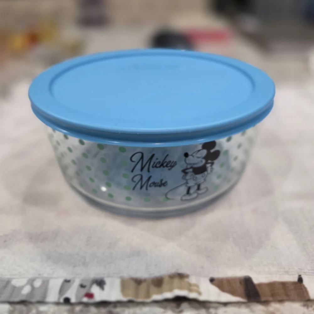 Pyrex Mickey Mouse Glass Storage Container with Blue Lid